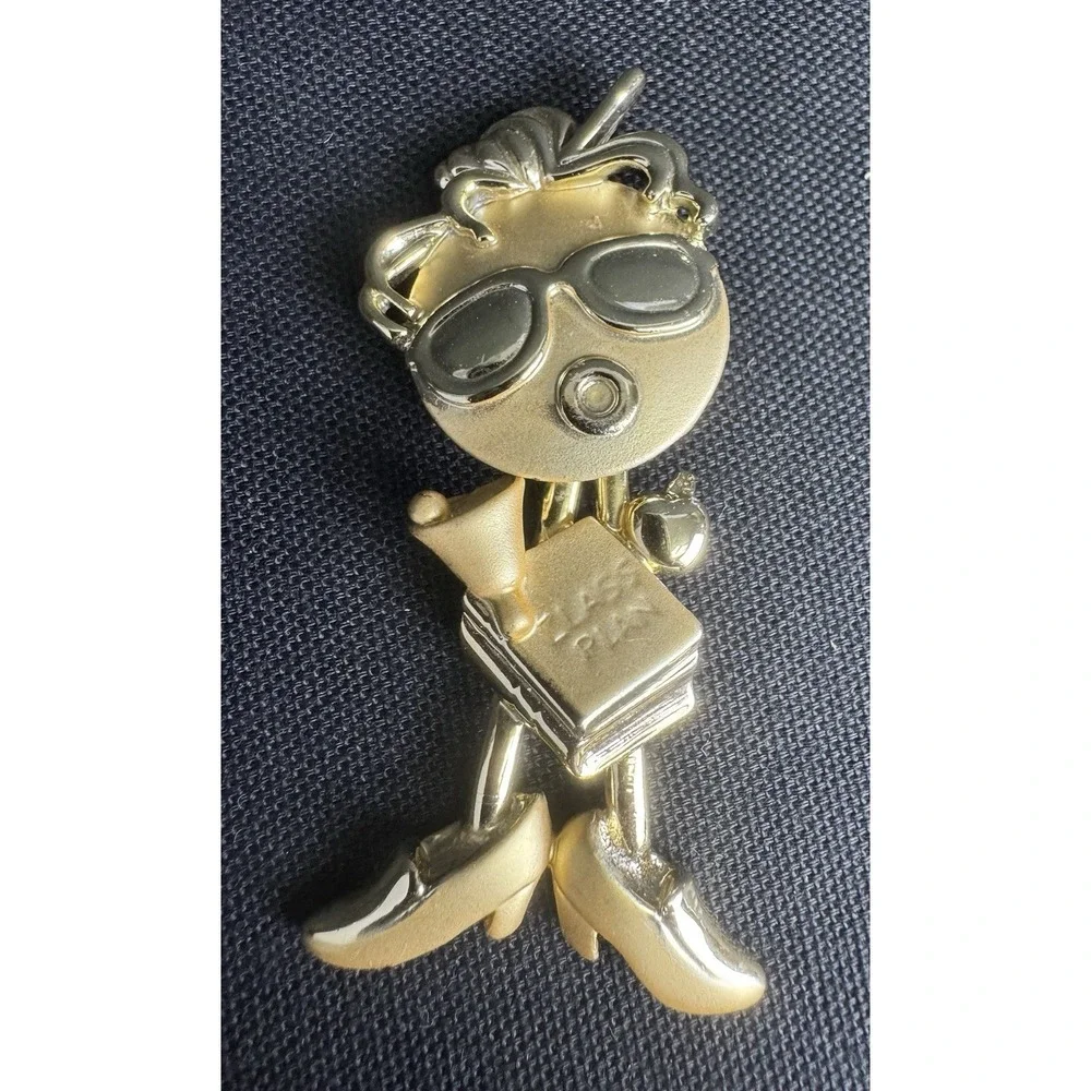 American Jewlery Company AJC Gold Tone Bobble Head Teacher Brooch